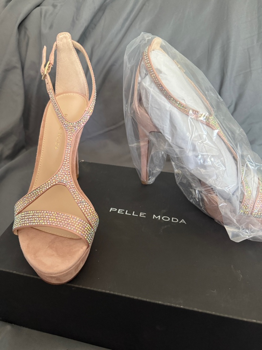 Pelle Moda Pink T-Strap Rhinestone Platform Heels